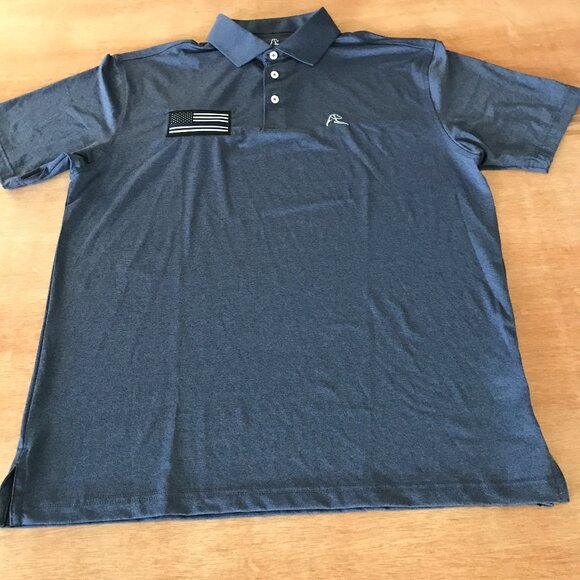 Rhoback Performance Polo Shirt Men L Blue Back the Blue Flag Short Sleeve Golf - Picture 1 of 12